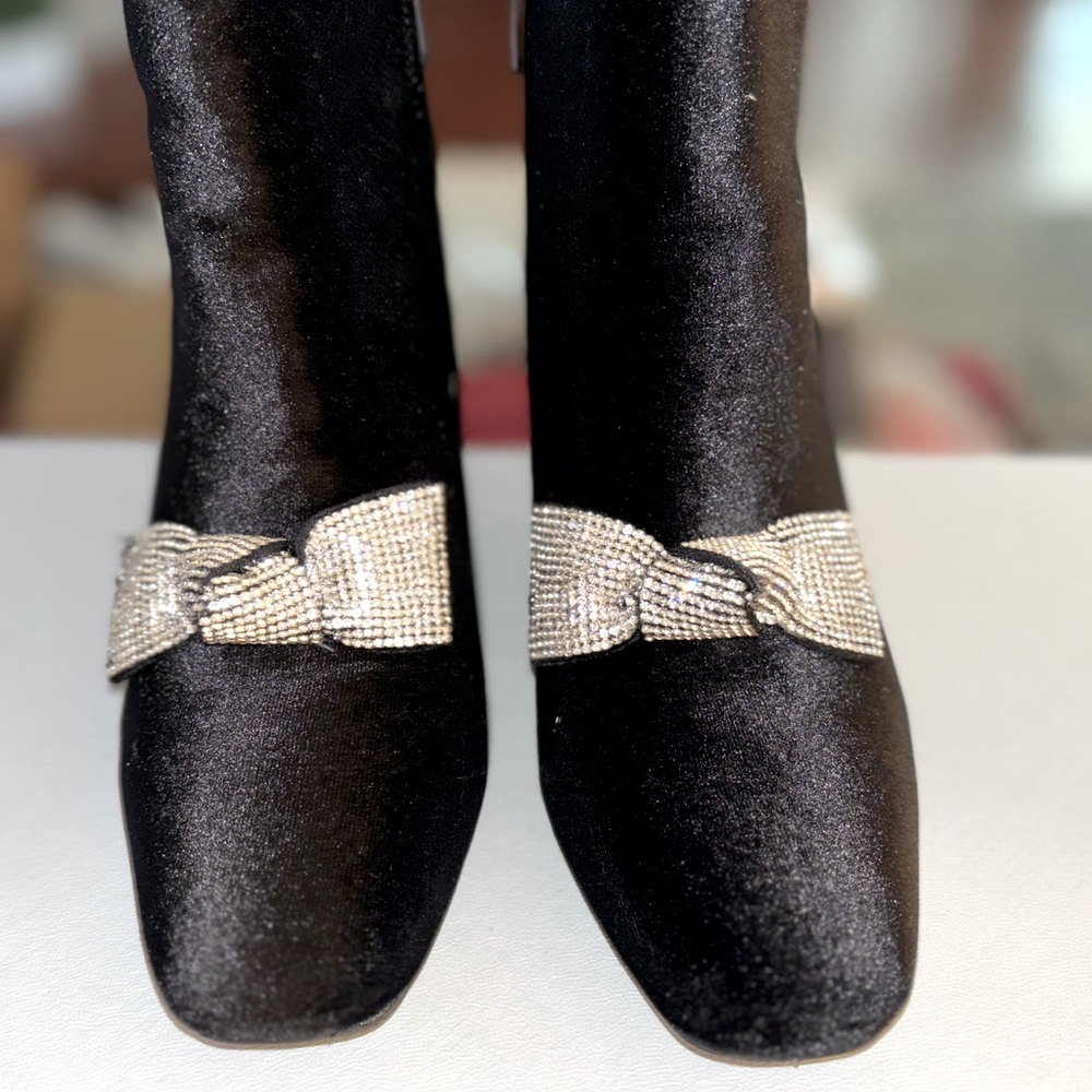 Versona Black and Silver Heeled Boots with Crystal Embellishments